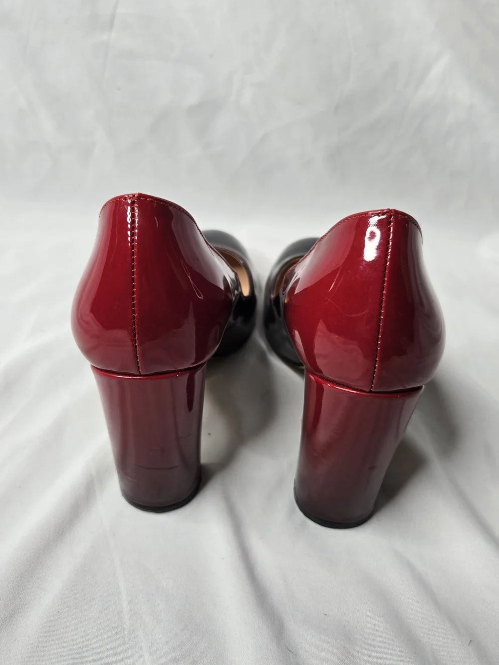 Fericzot Women’s Size 8.5 Black Red Patent Leather Pumps Block Heel Two Tone